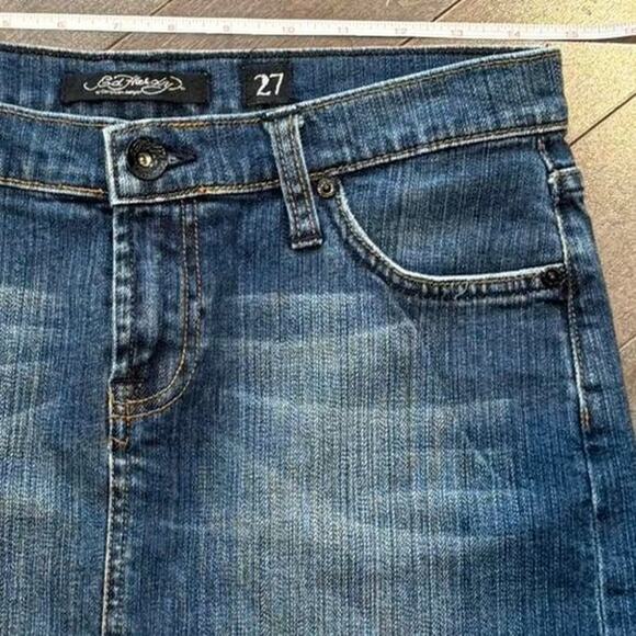 Y2K Ed Hardy Vintage Blue Denim Mini Skirt – “Love Kills Slowly” (sz 27) - Picture 5 of 7